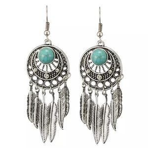 Dream Catcher earrings Boho Chic turquoise silver jewelry feather Dreamcatcher